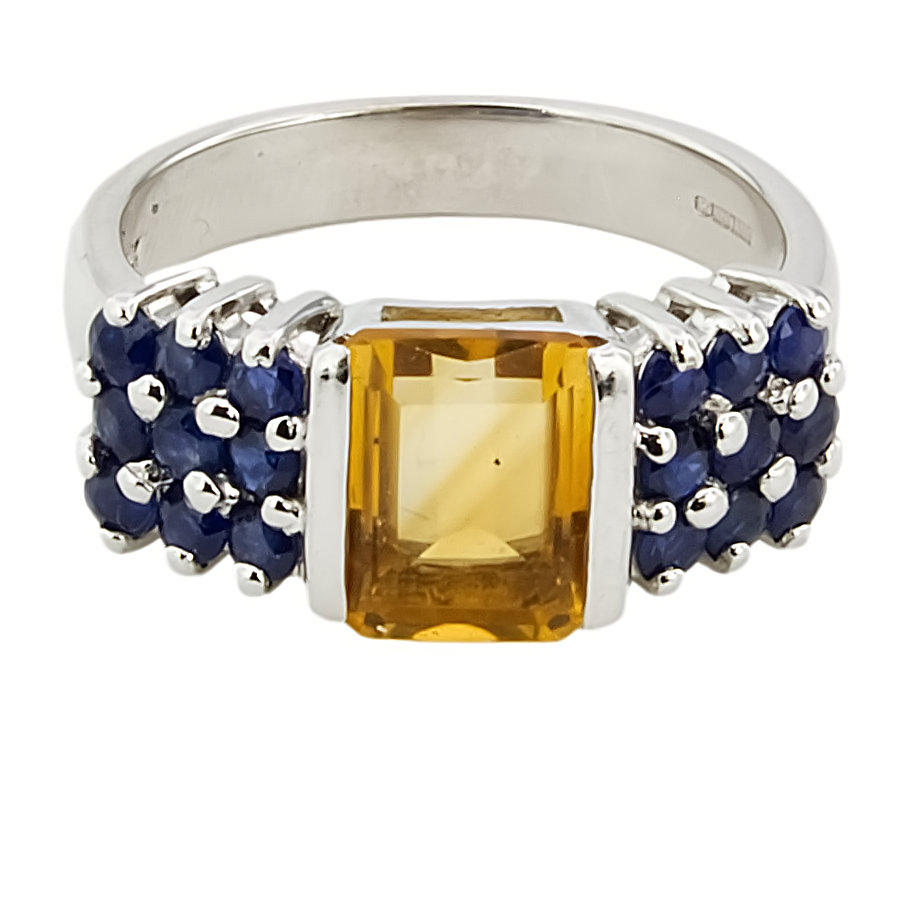 9ct white gold citrine/sapphire Ring size N